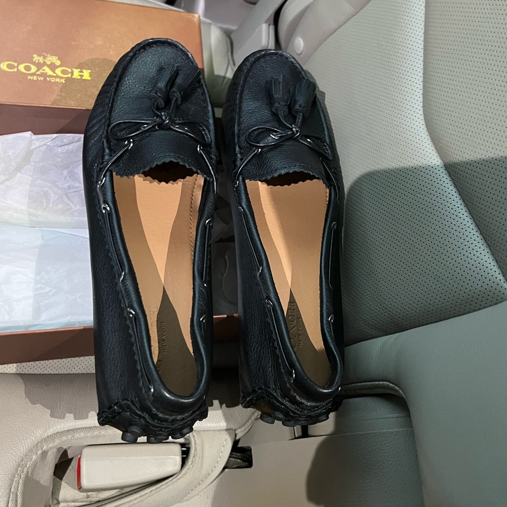 Black coach leather moccasins never worn orig $298 paid $88 asking $60 OBO